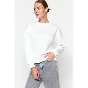 Trendyol Ecru Thick Fleece Regular/Normal Fit Crew Neck Basic Knitted Sweatshirt