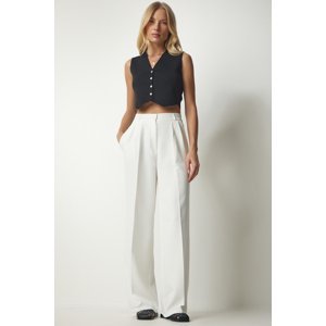 Happiness İstanbul Women's White Pocket Palazzo Trousers