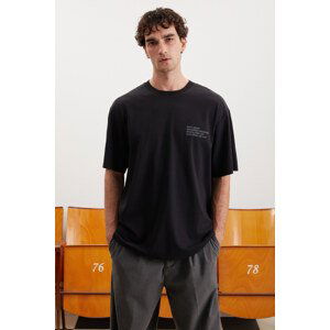 GRIMELANGE Darell Men's Oversize Fit 100% Cotton Thick Textured Printed Black T-shir