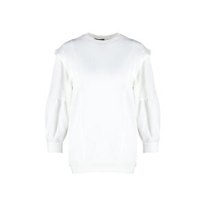 Trendyol White Sleeve Lace Brode Detail Diver/Scuba Knitted Sweatshirt
