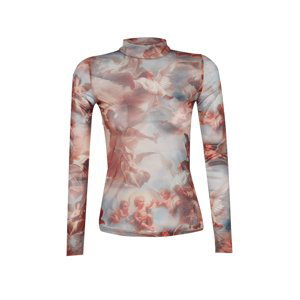 Trendyol Multi Color Angel Print High Neck Tulle Fitted/Situated Knit Blouse