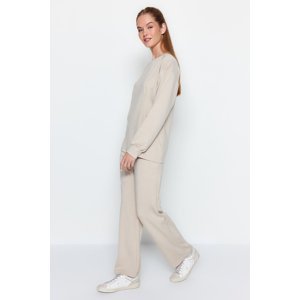 Trendyol Stone Cotton Tunic-Pants Knitted Two Piece Set