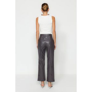 Trendyol Anthracite Straight Woven Faux Leather Trousers