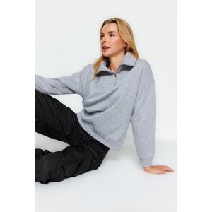 Trendyol Gray Thick Fleece Zippered Oversize/Cream Knitted Sweatshirt