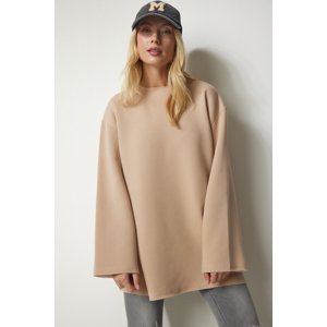 Happiness İstanbul Women's Camel Sneakers Oversized Knitted Sweatshirt