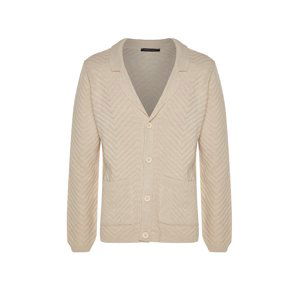 Trendyol Men's Beige Slim Fit Jacket Collar Jacquard Pocket Knitwear Cardigan