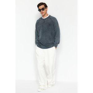 Trendyol Men's Anthracite Oversize/Wide-Fit Tropical Printed 100% Cotton Sweatshirt