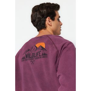 Trendyol Men's Damson Oversize/Wide-Fit Tropical Print Wash Effect 100% Cotton Sweatshirt
