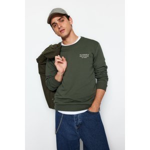 Trendyol Men's Khaki Regular/Normal Fit Text Printed Cotton Sweatshirt