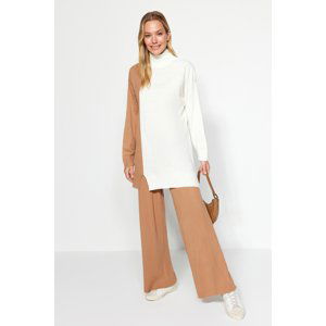Trendyol Camel Color Block Sweater-Trousers Knitwear Two Piece Set