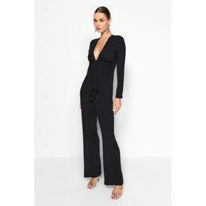 Trendyol Black Fitted Knotted Crepe Jumpsuit