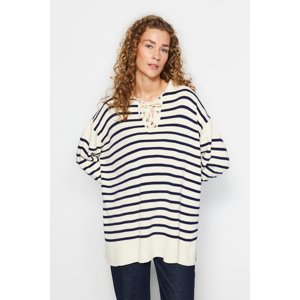 Trendyol Beige Comfortable Striped Knitwear Sweater