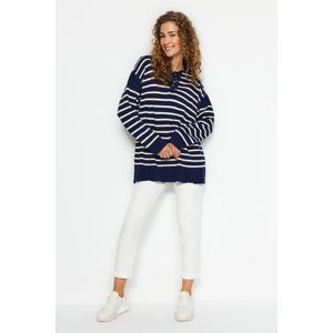 Trendyol Navy Blue Comfort Fit Striped Knitwear Sweater