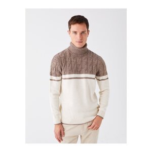 LC Waikiki Men's Turtleneck Long Sleeve Color Block Knitwear Sweater