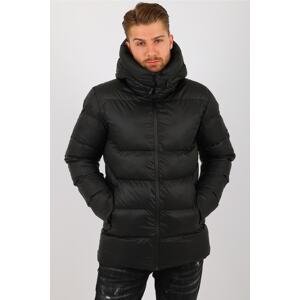 River Club Men's Black Solid Colored Hooded Waterproof And Windproof Long Inflatable Winter Sports Coat.