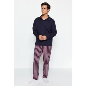 Trendyol Men's Navy Blue Bottom Striped Knitted Pajamas Set