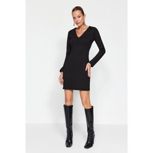 Trendyol Black Slimming/Slimming V Neck Body-Cutting Mini Knitted Dress