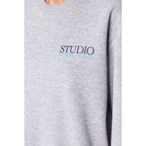 Trendyol Gray Melange Back Print Detail Fleece Inside Regular/Normal Fit Knitted Sweatshirt