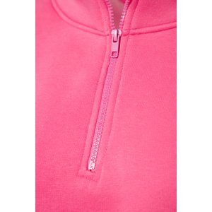 Trendyol Pink Comfort Fit Crop Basic Zipper High Neck Thick Fleece Knitted Sweatshirt