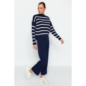 Trendyol Navy Blue Striped Knitwear Two Piece Set With Trousers
