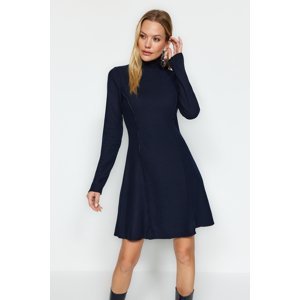 Trendyol Navy Blue Sewing Detailed A-Line/A-Line Form High Collar Thessaloniki/Knitwear Look Knitted Dress