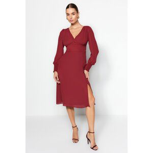 Trendyol Burgundy Corsage Detailed Slit Midi Woven Dress