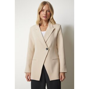 Happiness İstanbul Women's Cream Double Breasted Collar One Button Blazer Jacket