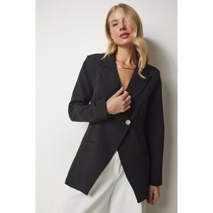 Happiness İstanbul Women's Black Double Breasted Collar Single Button Blazer Jacket