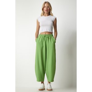 Happiness İstanbul Women's Pistachio Green Pocketed Linen Viscose Shalwar Trousers