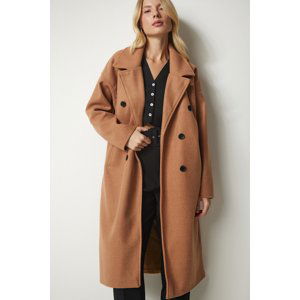 Happiness İstanbul Women's Camel Double Breasted Neck Oversize Cachet Coat