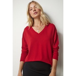 Happiness İstanbul Women's Red V Neck Knitwear Blouse