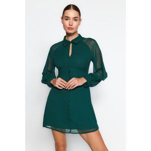 Trendyol Emerald Green Waist Mini Button Detailed Chiffon Woven Dress