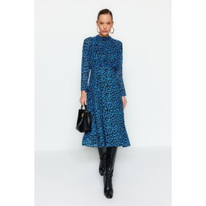 Trendyol Blue Midi Leopard Pattern Woven Dress
