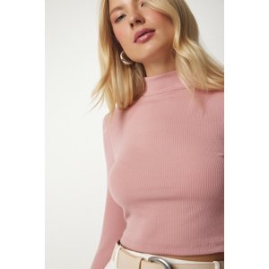 Happiness İstanbul Women's Dusty Rose High Collar Corded Camisole Crop Blouse