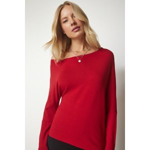 Happiness İstanbul Women's Red Boat Neck Knitwear Blouse