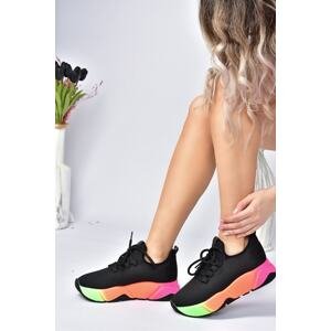 Fox Shoes Women's Black/Multi Fabric Thick Sole Sneakers Sports Shoes