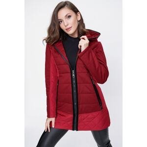 By Saygı Hooded Lined Quilted Coat Wide Size Range Burgundy