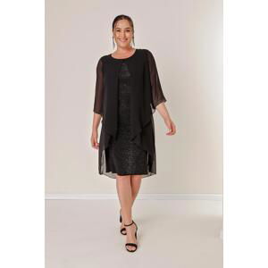 By Saygı Stone Detailed Top Chiffon Front And Sleeve Ends B.B. Lycra Dress
