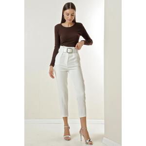 By Saygı Waist Belt Side Pocket Skinny Leg Fabric Trousers