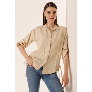 By Saygı Buttoned Sleeves Single Pocket Shirt with Lace Up Sides