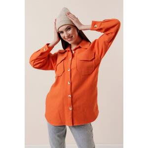 By Saygı Double Pocket Plain Stamped Shirt Orange