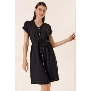 By Saygı Aerobin Buttons Belted Dress Black