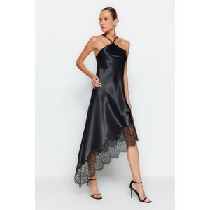 Trendyol Black Asymmetrical Satin Stylish Evening Dress