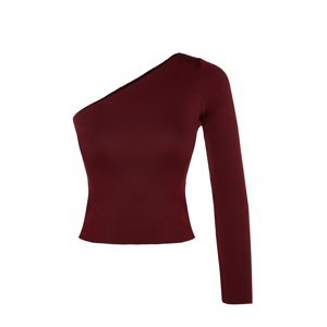 Trendyol Burgundy One-Shoulder Detailed Knitwear Sweater