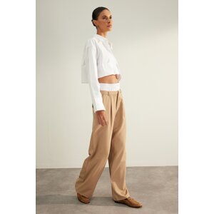Trendyol Mink Premium Quality Double Belt Detailed Wide Leg / Wide Leg Woven Trousers