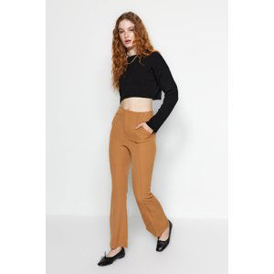 Trendyol Camel Flare Flare Leg Ribbed Slit Detailed Woven Trousers