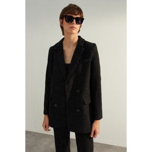 Trendyol Black Premium Quality Oversize Wide Fit Silvery Woven Blazer Jacket