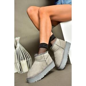 Fox Shoes R612033402 Gray Suede Women's Boots with a Pile Inner Thick Soled Ankle Boots