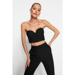 Trendyol Black Striped Fitted Shiny Crop Polyviscon Bustier