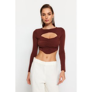 Trendyol Brown Draped Window/Cut Out Detailed Knitted Blouse